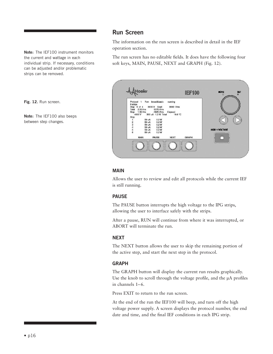 Run screen | Hoefer IEF100 User Manual | Page 22 / 65