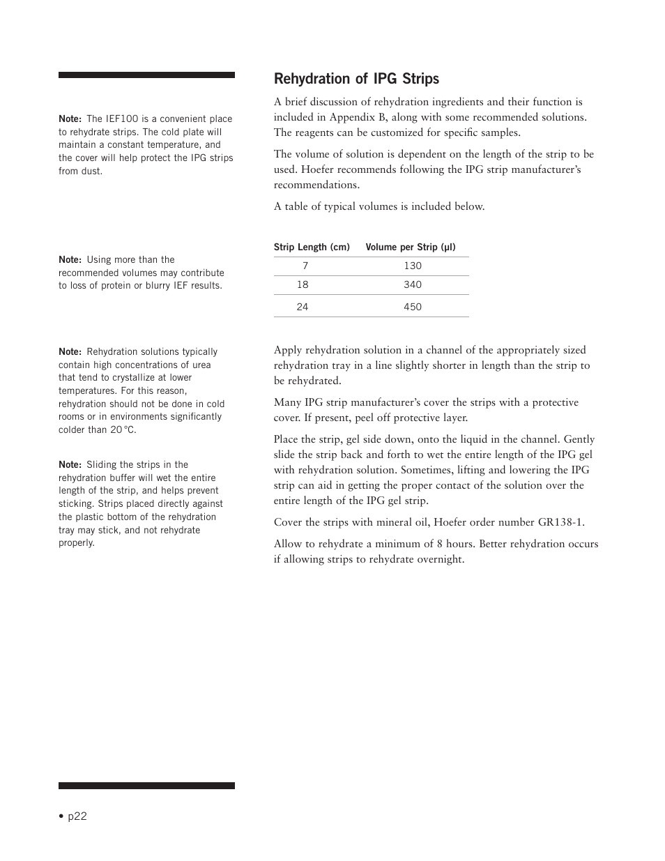Rehydration of ipg strips | Hoefer IEF100 User Manual | Page 28 / 65
