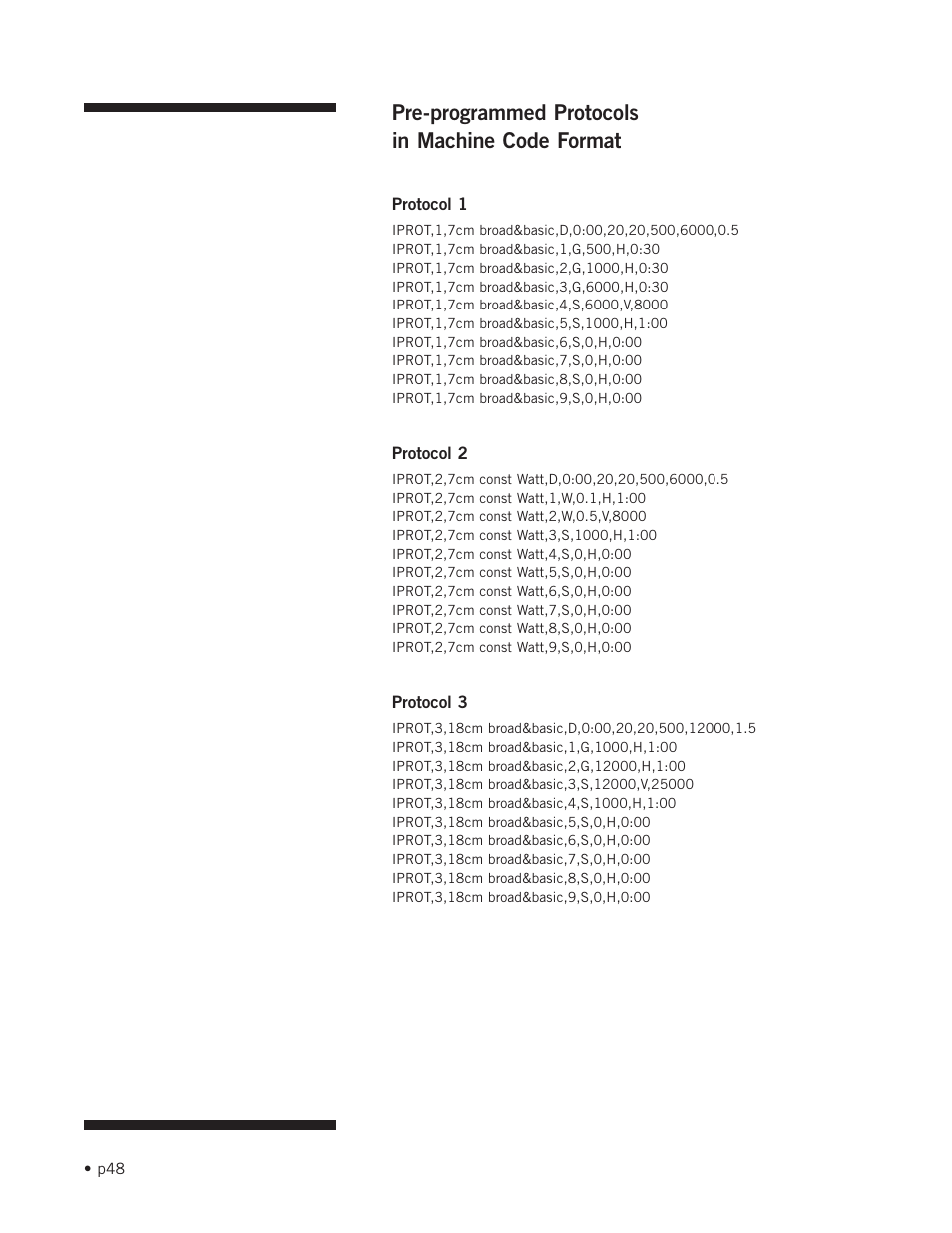 Pre-programmed protocols in machine code format | Hoefer IEF100 User Manual | Page 54 / 65