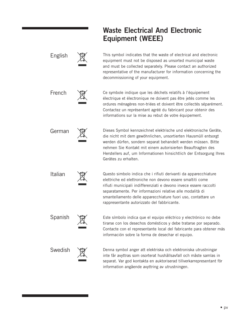 Waste electrical and electronic equipment (weee) | Hoefer IEF100 User Manual | Page 6 / 65