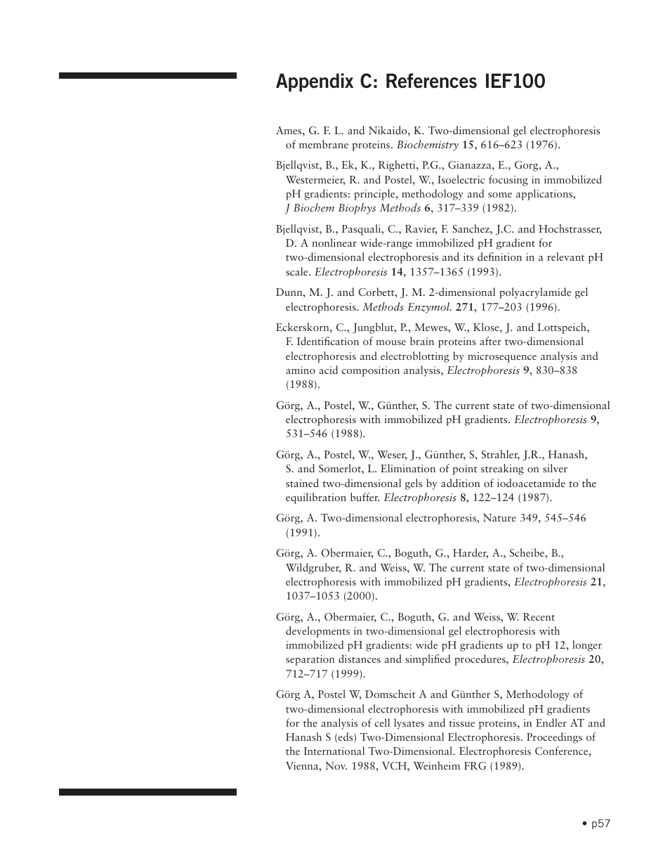 Appendix c: references ief100 | Hoefer IEF100 User Manual | Page 63 / 65