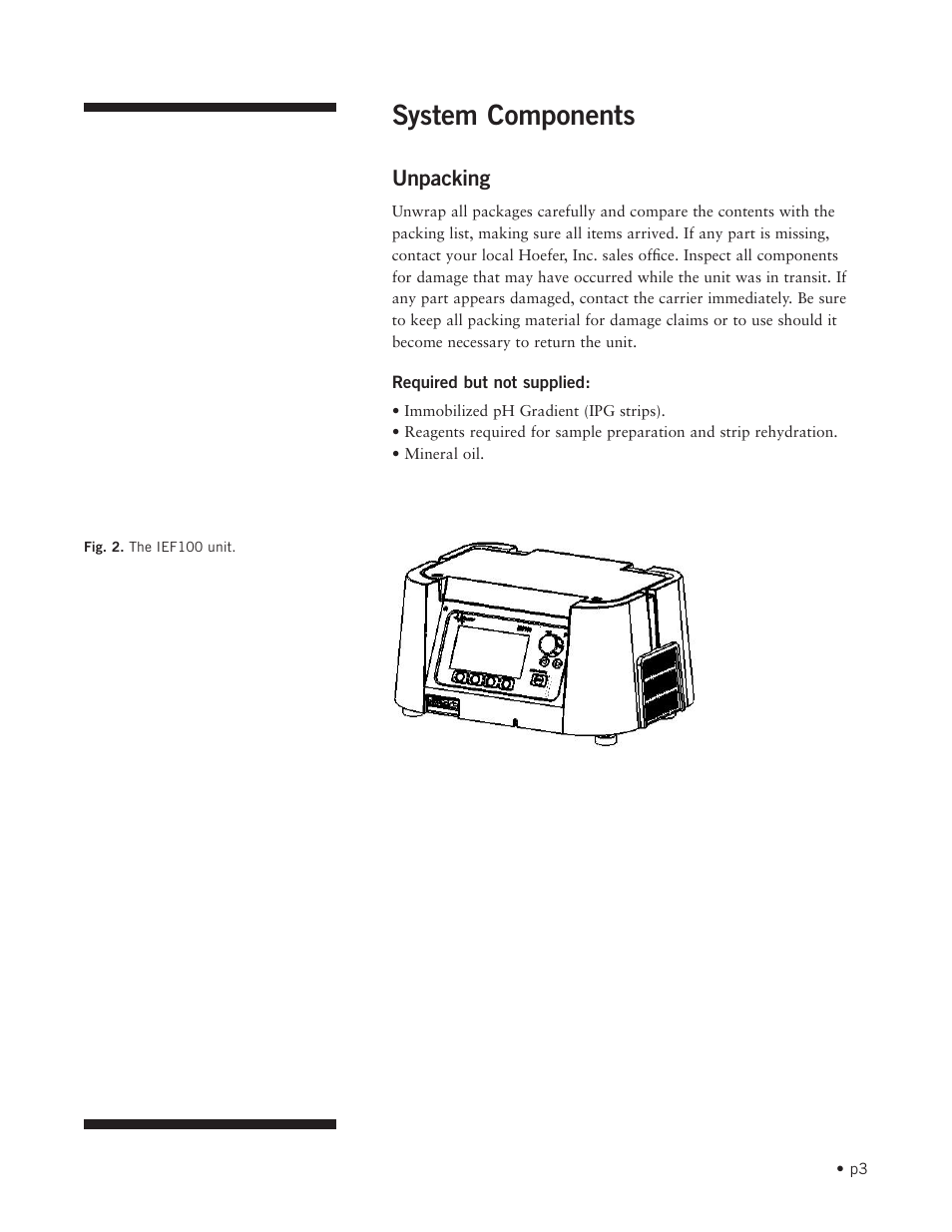 System components | Hoefer IEF100 User Manual | Page 9 / 65
