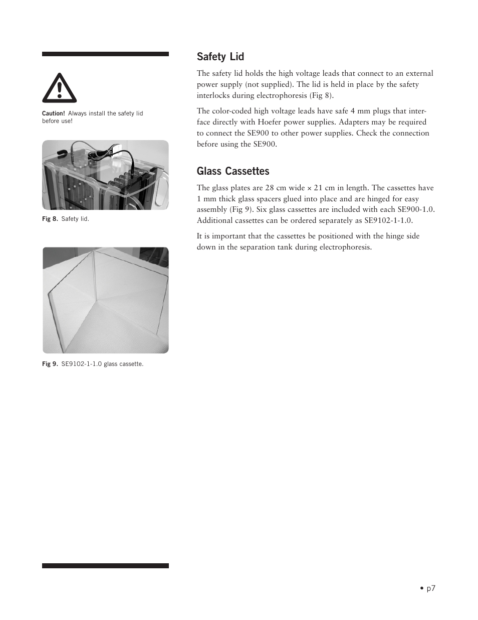 Safety lid, Glass cassettes | Hoefer SE900 User Manual | Page 13 / 37