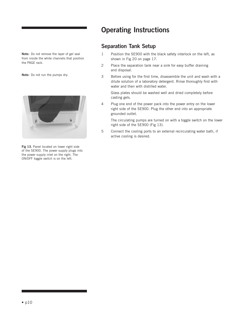 Operating instructions, Separation tank setup | Hoefer SE900 User Manual | Page 16 / 37