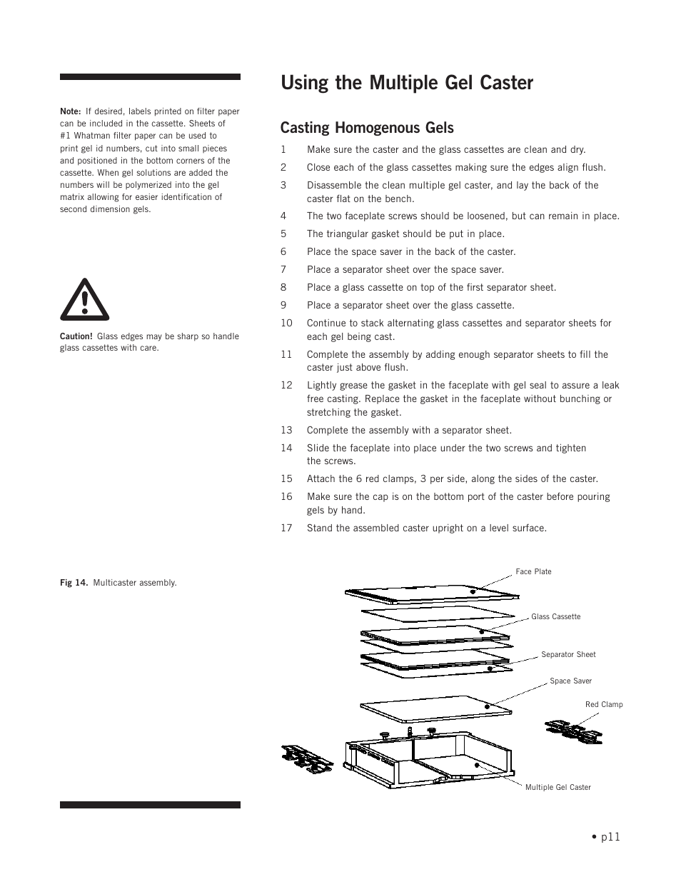 Using the multiple gel caster, Casting homogenous gels | Hoefer SE900 User Manual | Page 17 / 37