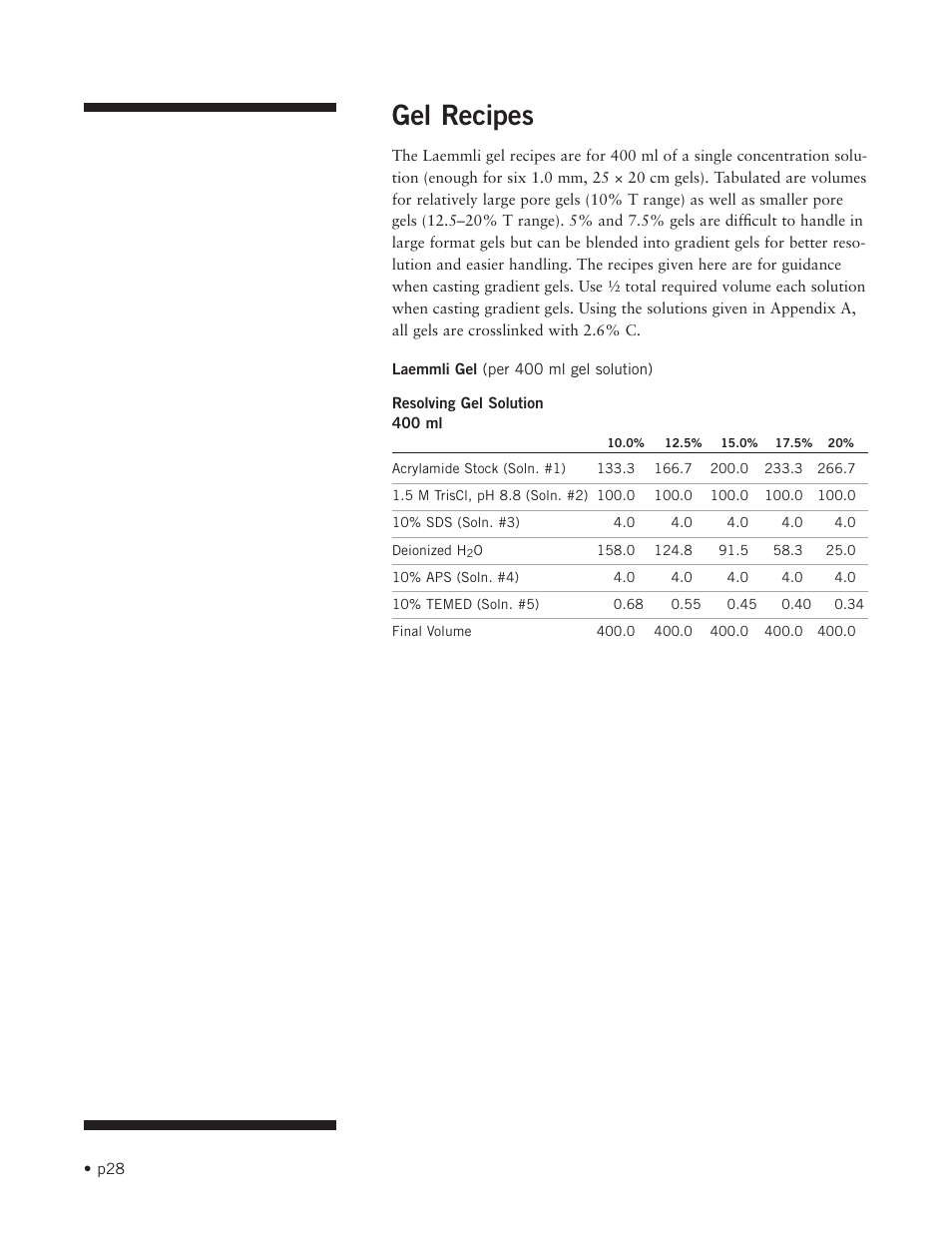 Gel recipes | Hoefer SE900 User Manual | Page 34 / 37