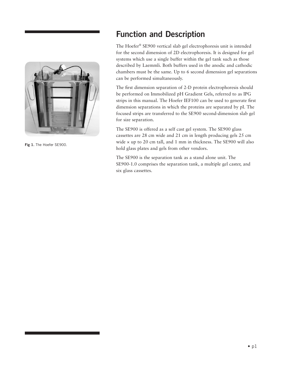 Function and description | Hoefer SE900 User Manual | Page 7 / 37