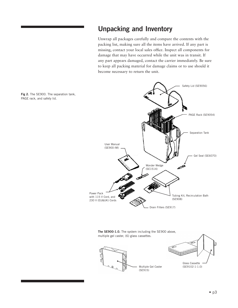 Unpacking and inventory | Hoefer SE900 User Manual | Page 9 / 37