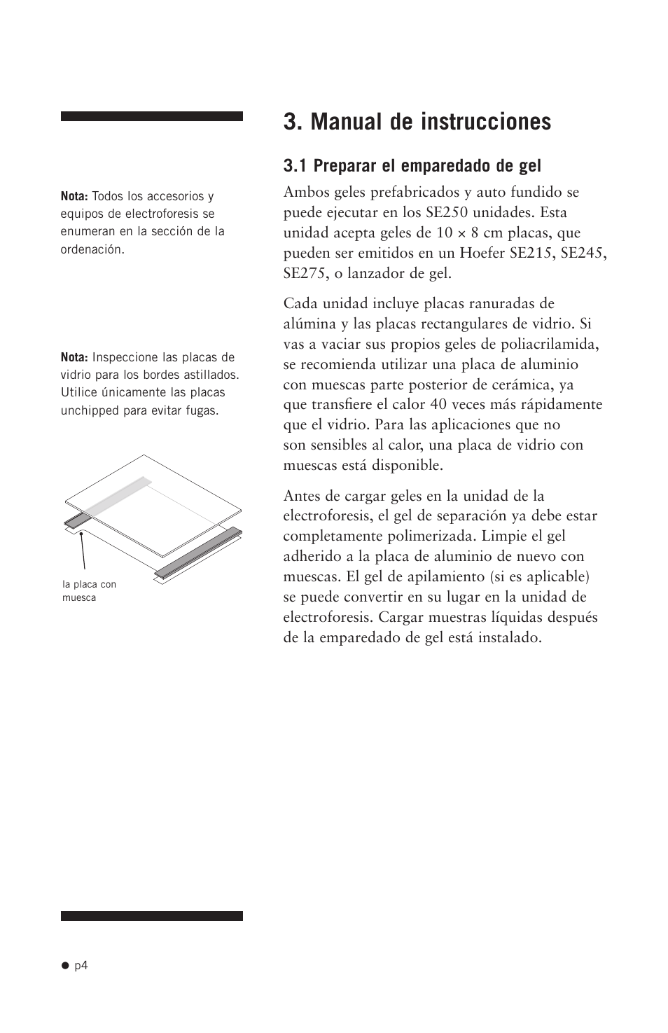 Manual de instrucciones, 1 preparar el emparedado de gel | Hoefer SE250 User Manual | Page 12 / 31