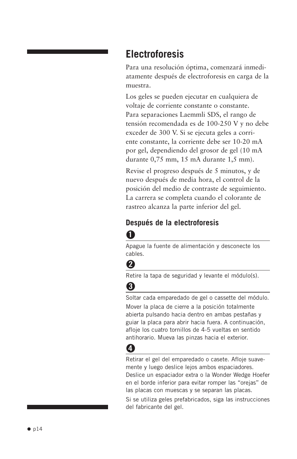 Electroforesis | Hoefer SE300 miniVE User Manual | Page 22 / 37