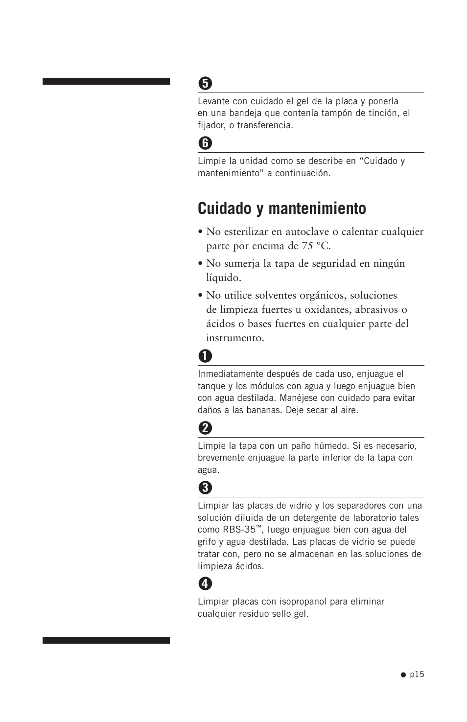 Cuidado y mantenimiento | Hoefer SE300 miniVE User Manual | Page 23 / 37