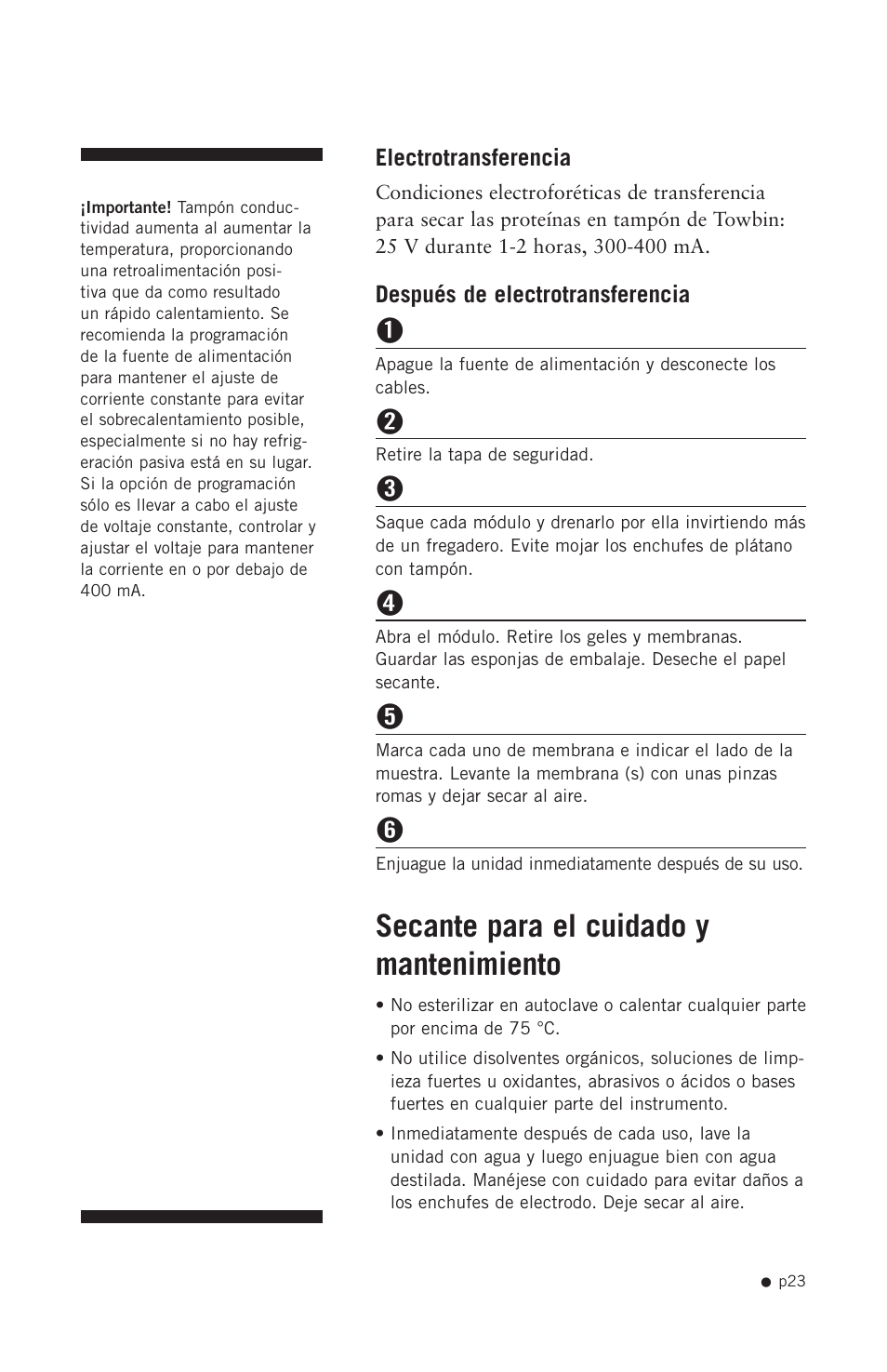 Secante para el cuidado y mantenimiento | Hoefer SE300 miniVE User Manual | Page 31 / 37