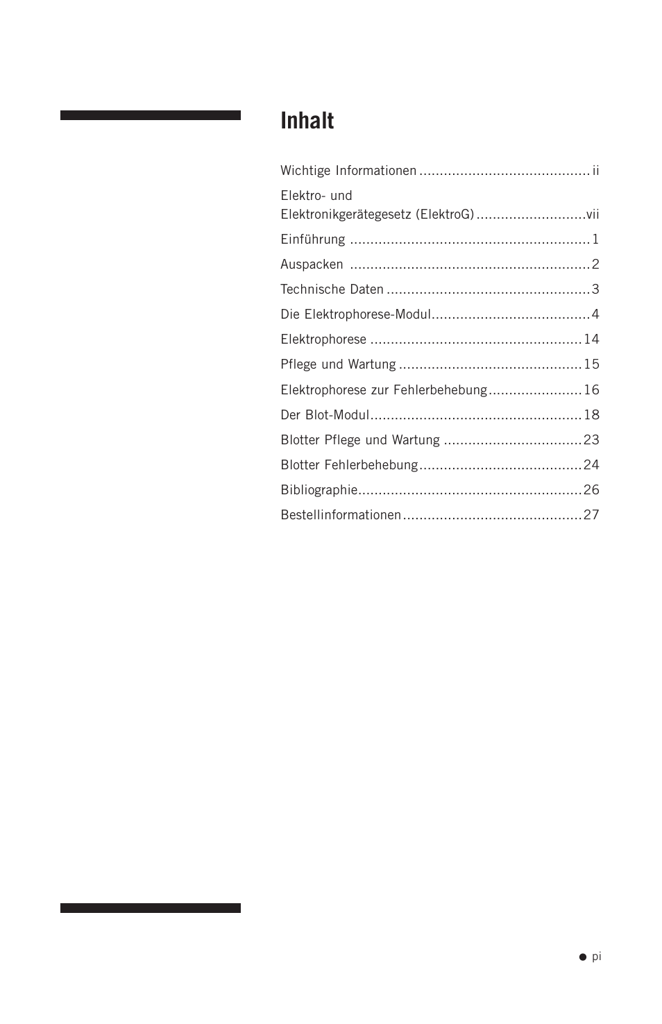 Inhalt | Hoefer SE300 miniVE User Manual | Page 2 / 37