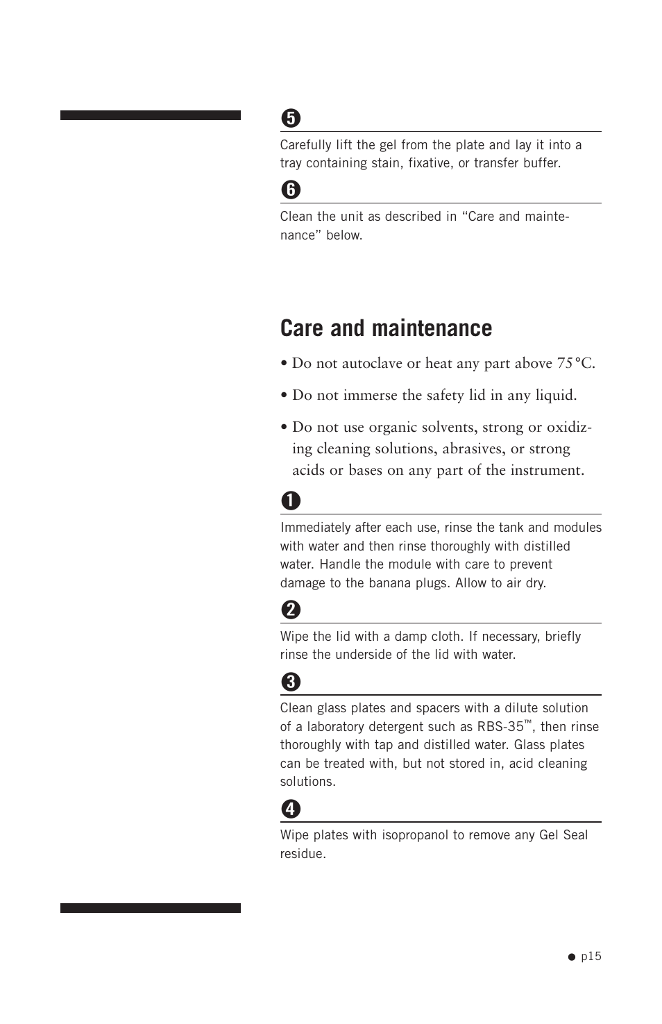 Care and maintenance | Hoefer SE300 miniVE User Manual | Page 23 / 37