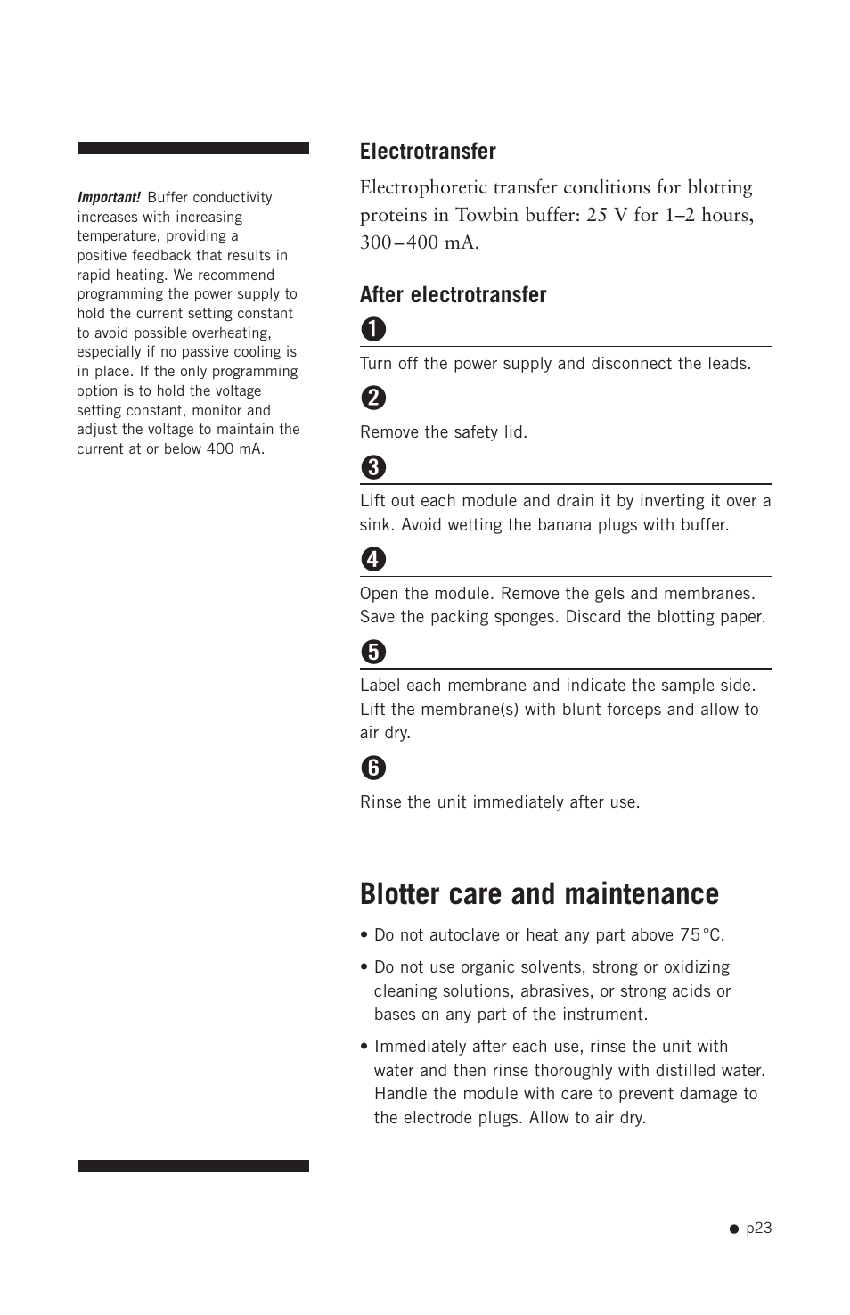 Blotter care and maintenance | Hoefer SE300 miniVE User Manual | Page 31 / 37