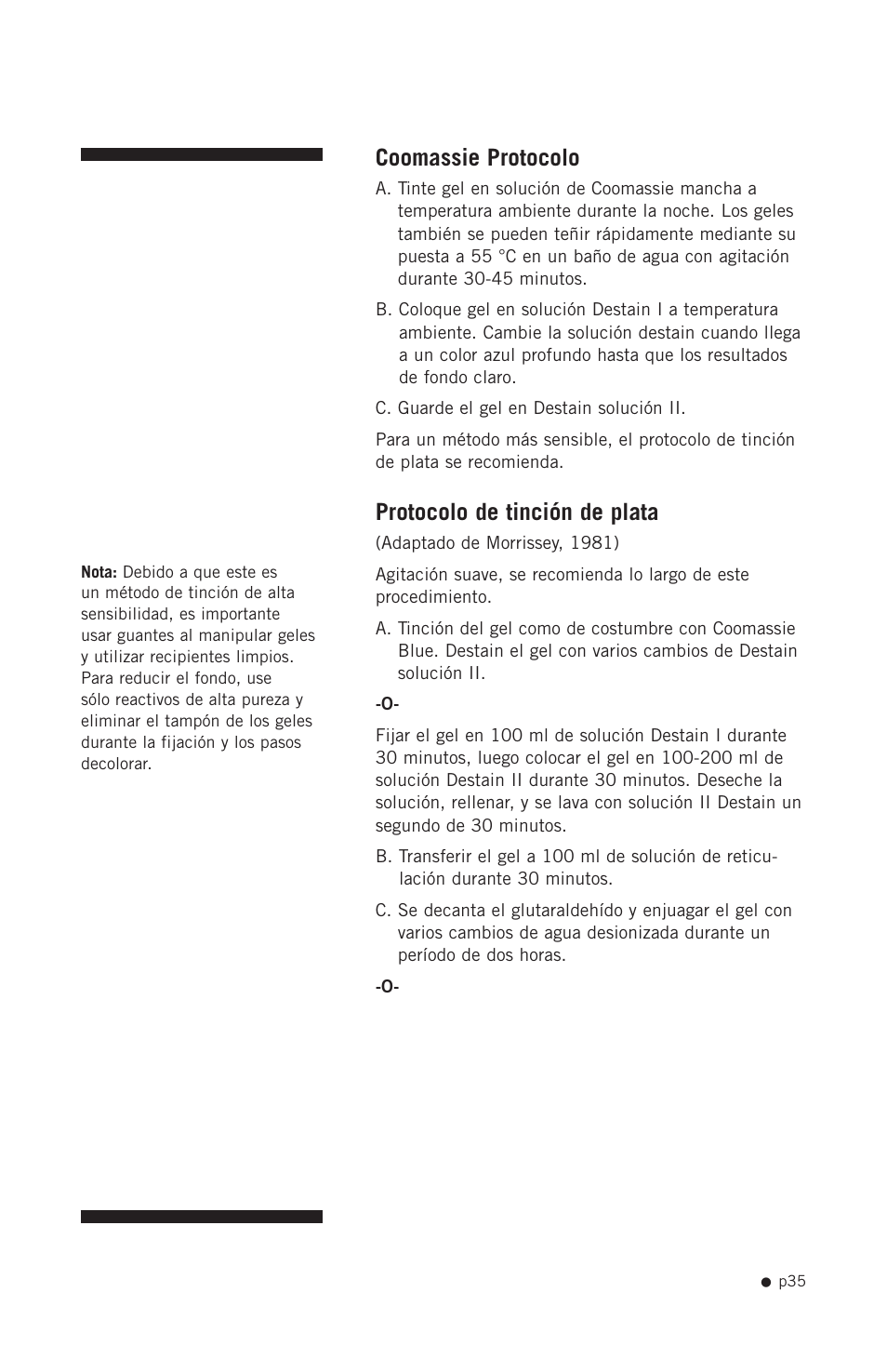 Coomassie protocolo, Protocolo de tinción de plata | Hoefer SE400 User Manual | Page 43 / 51