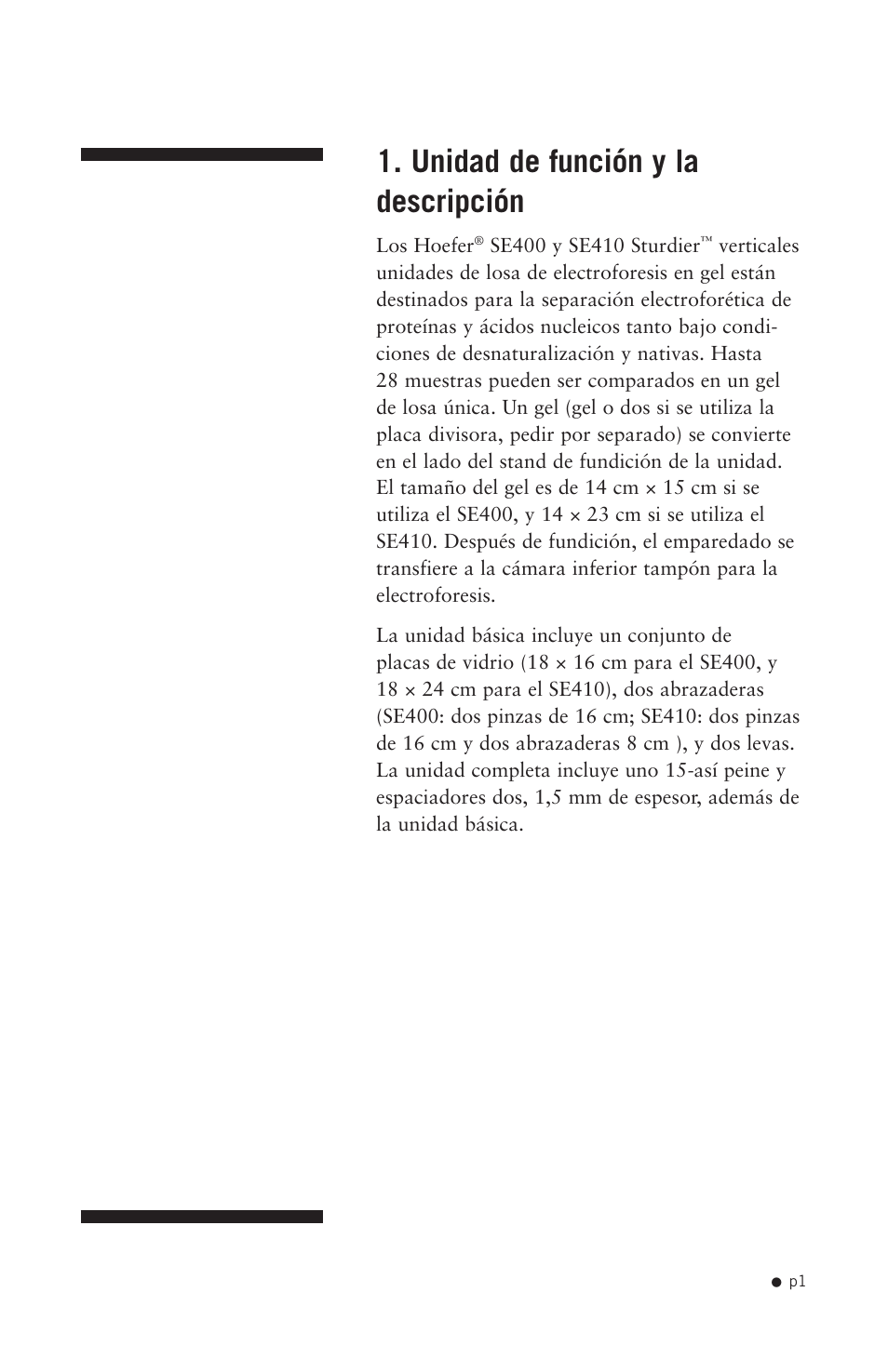 Unidad de función y la descripción | Hoefer SE400 User Manual | Page 9 / 51