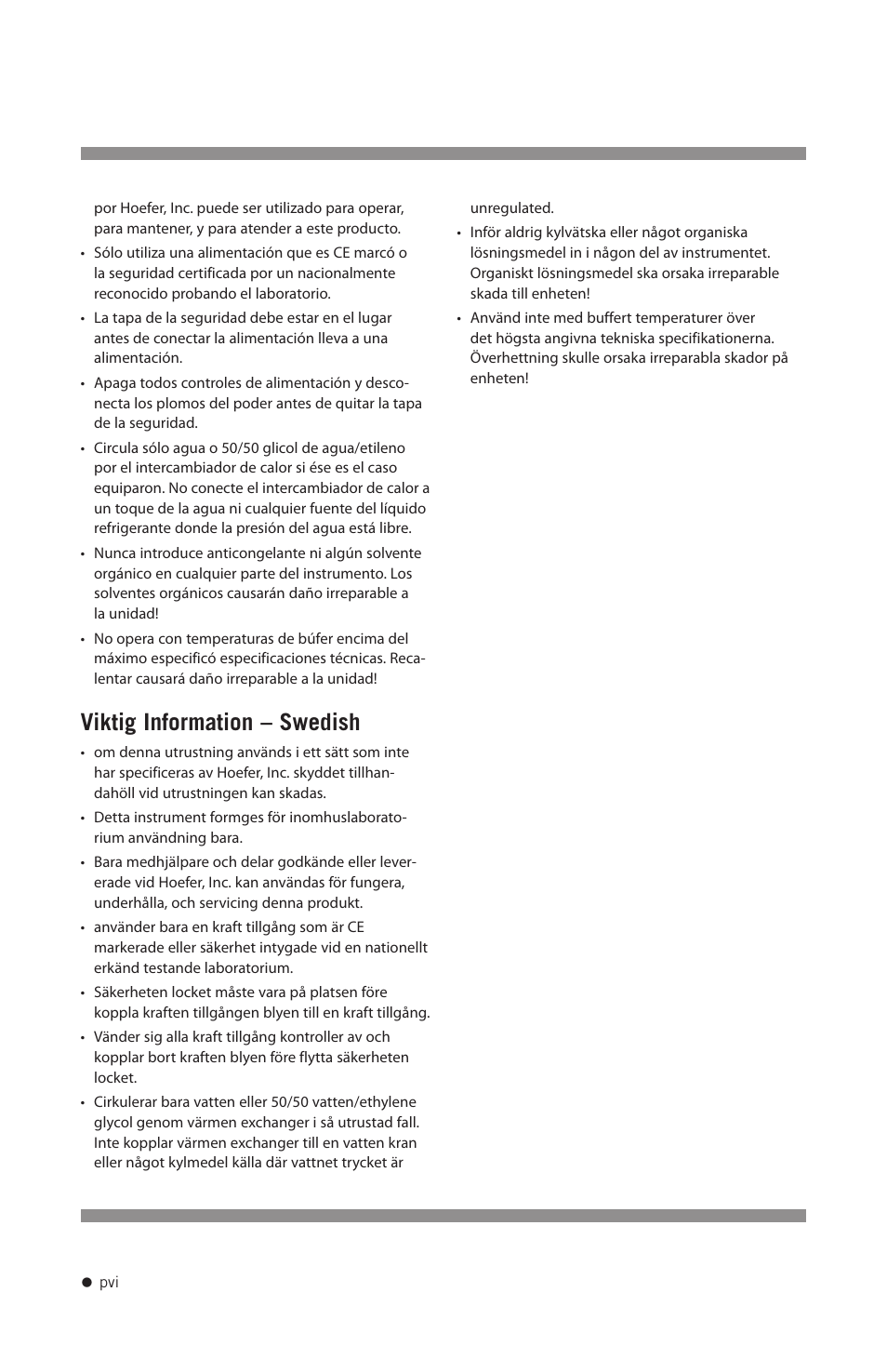 Viktig information – swedish | Hoefer SE400 User Manual | Page 7 / 50