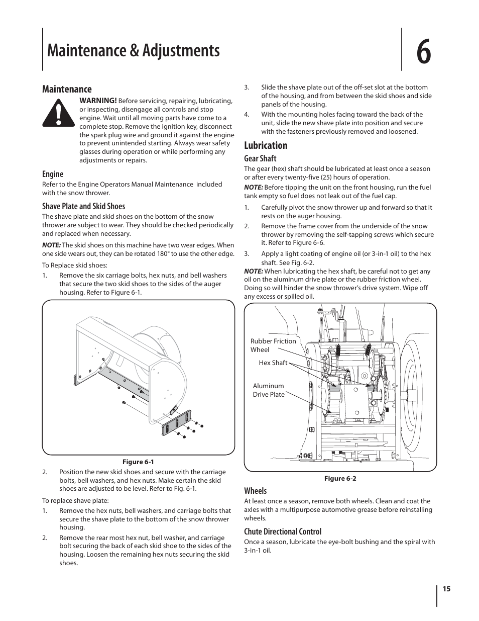 Maintenance & adjustments, Lubrication, Maintenance | Cub Cadet 930 SWE User Manual | Page 15 / 28