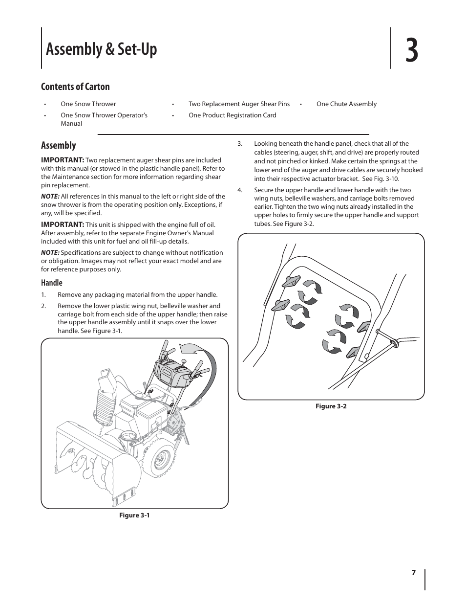 Assembly & set-up, Assembly, Contents of carton | Cub Cadet 930 SWE User Manual | Page 7 / 28