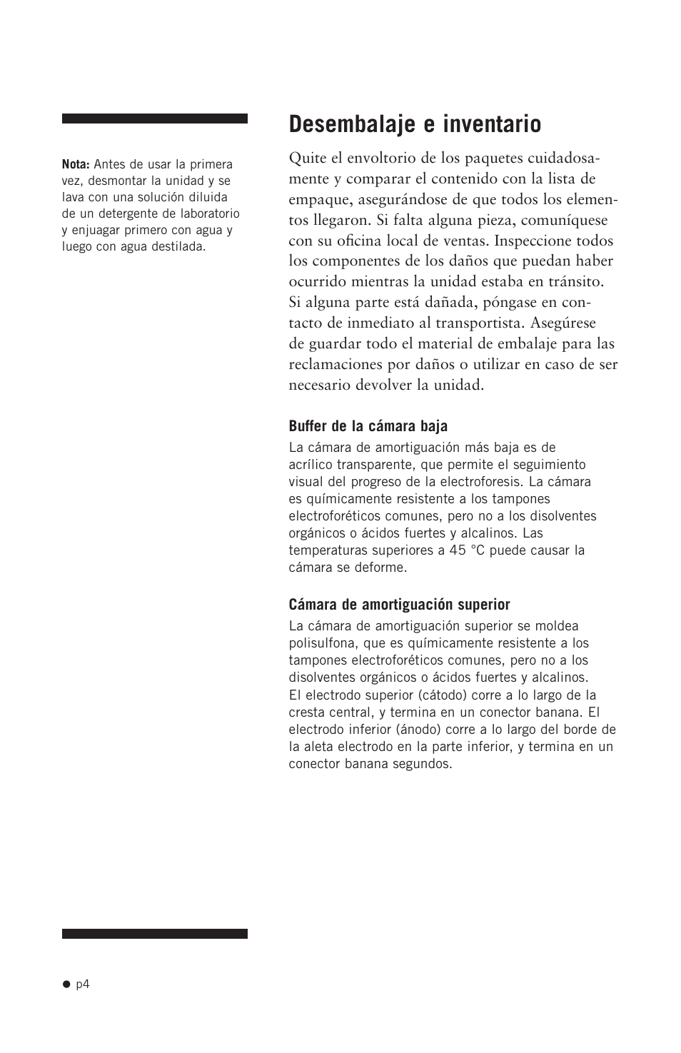 Desembalaje e inventario | Hoefer SE640 User Manual | Page 12 / 51