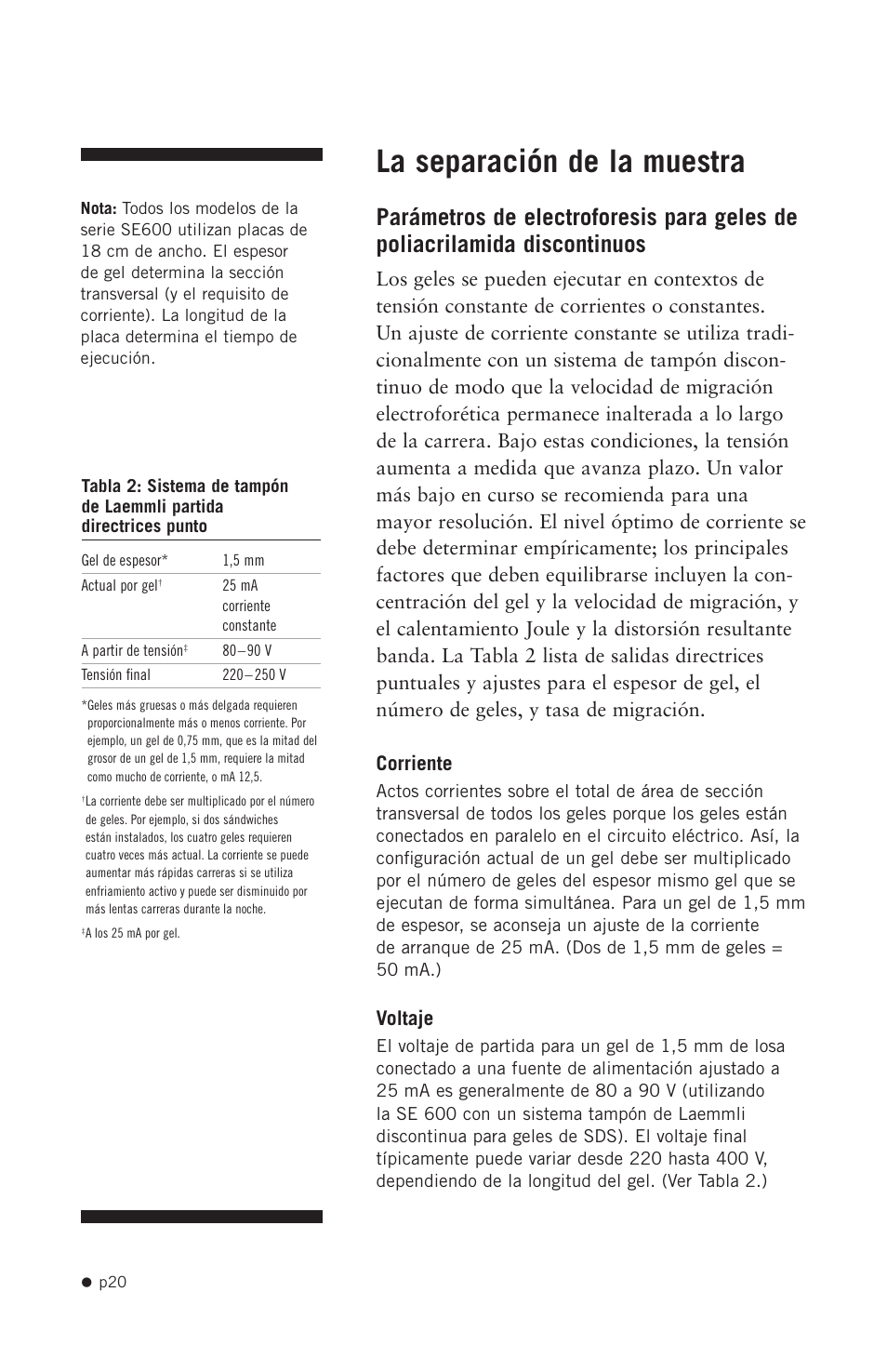 La separación de la muestra, Voltaje | Hoefer SE640 User Manual | Page 28 / 51