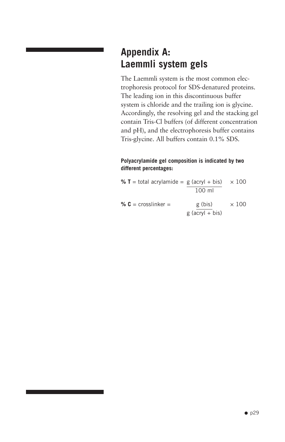 Appendix a: laemmli system gels | Hoefer SE640 User Manual | Page 37 / 50