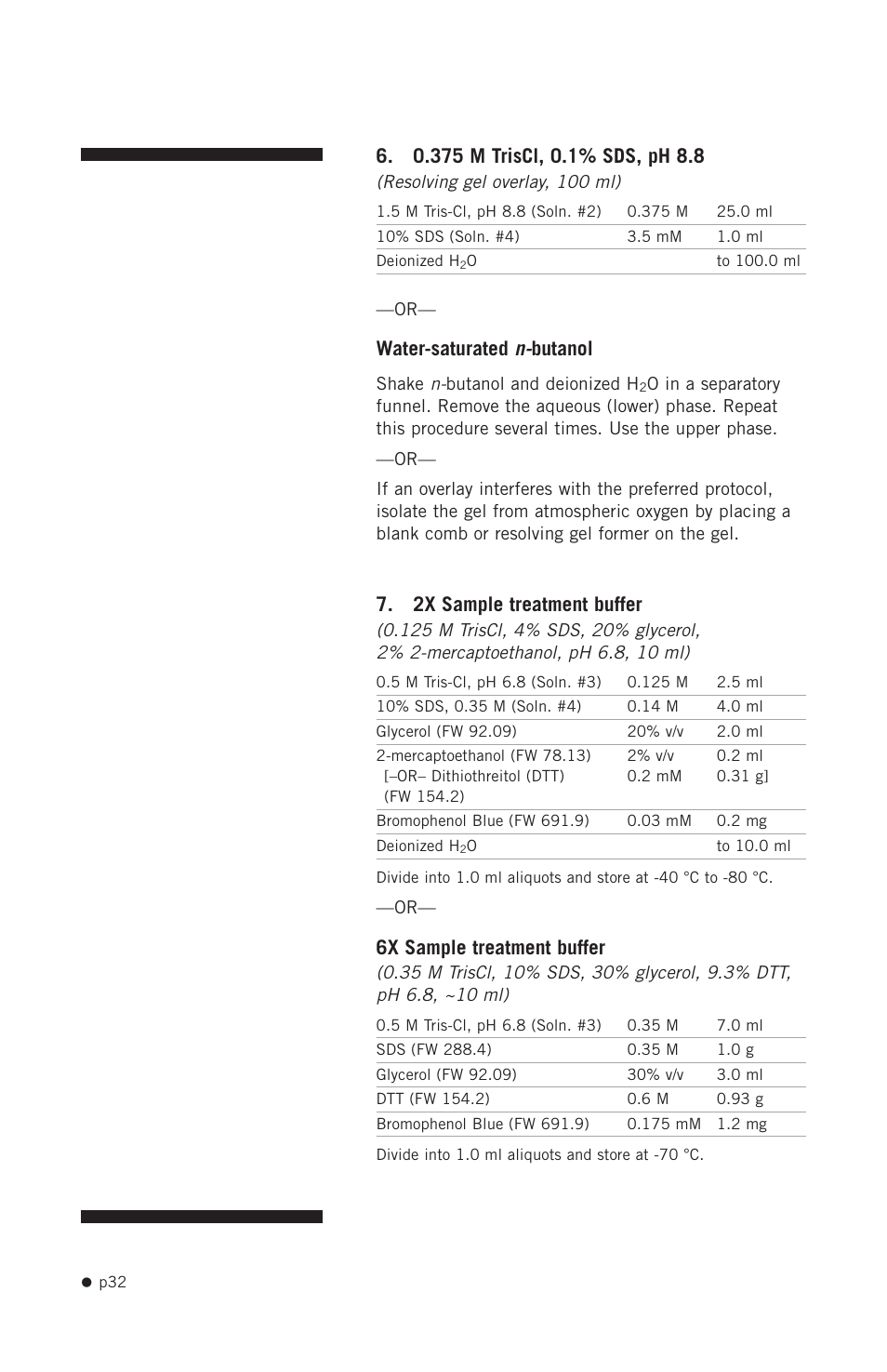 Water-saturated n- butanol, 2x sample treatment buffer, 6x sample treatment buffer | Hoefer SE640 User Manual | Page 40 / 50