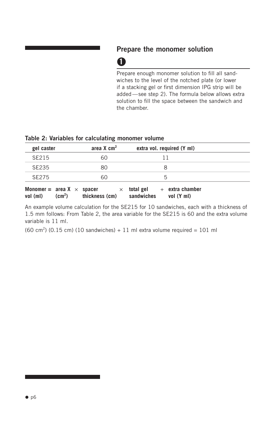 Prepare the monomer solution | Hoefer SE215 User Manual | Page 8 / 21