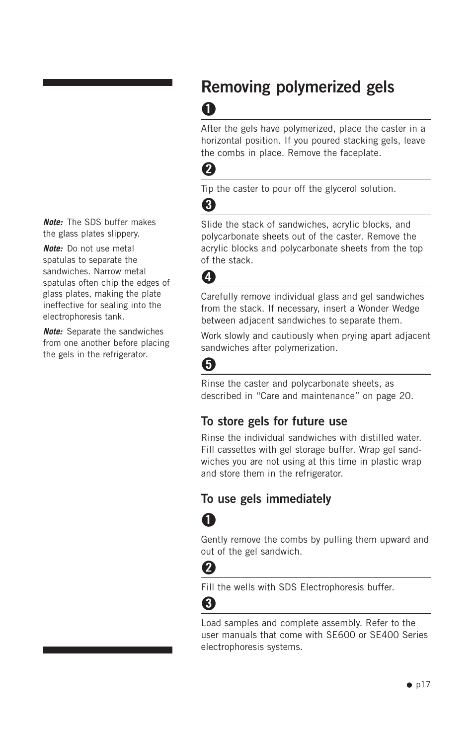 Removing polymerized gels | Hoefer SE615 User Manual | Page 20 / 27