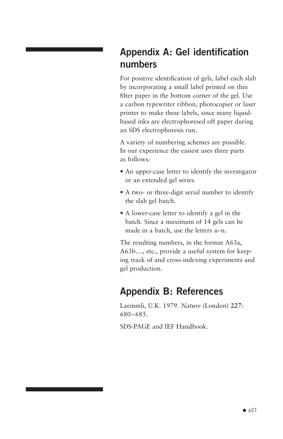 Appendix a: gel identification numbers, Appendix b: references | Hoefer SE615 User Manual | Page 24 / 27