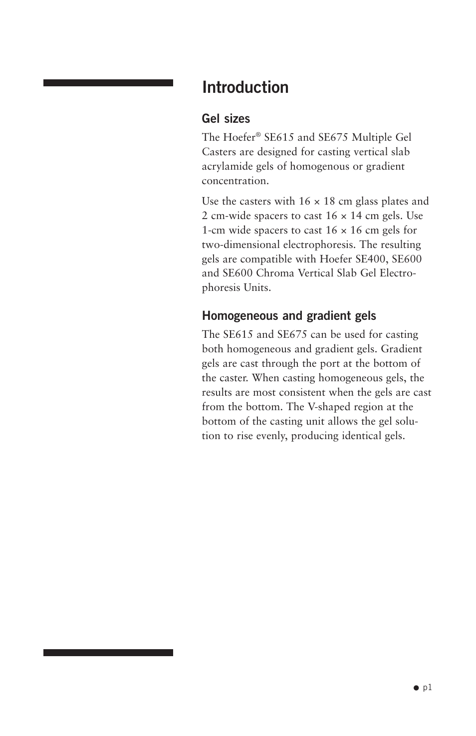 Introduction | Hoefer SE615 User Manual | Page 4 / 27