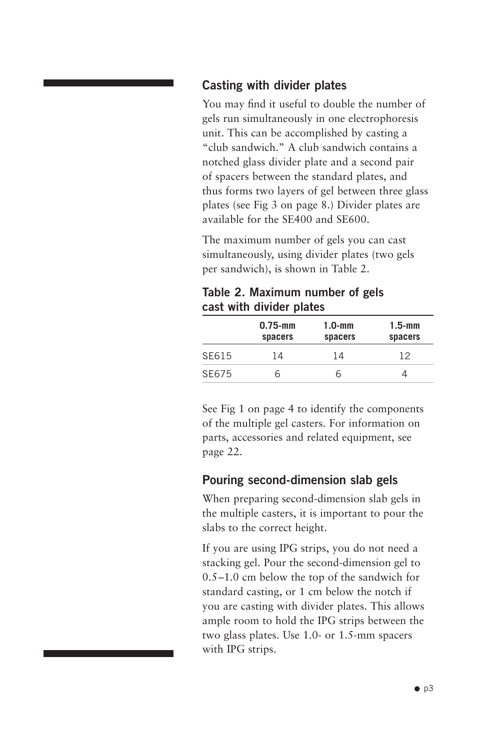 Casting with divider plates, Pouring second-dimension slab gels | Hoefer SE615 User Manual | Page 6 / 27