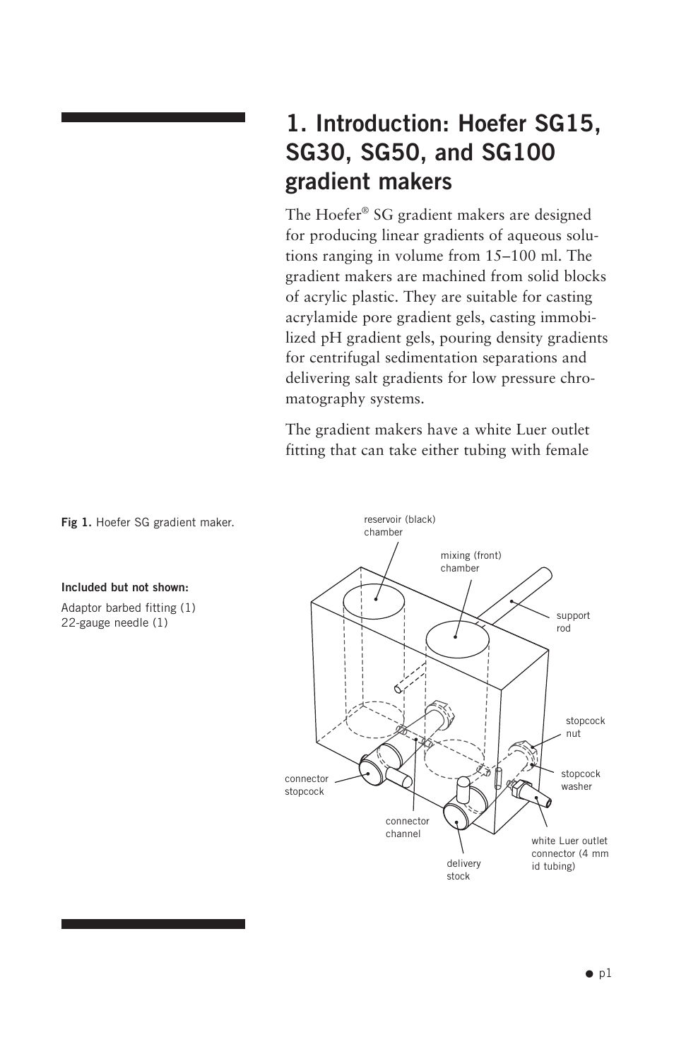 Introduction: hoefer sg15, sg30, sg50, And sg100 gradient makers, The hoefer | Hoefer SG15 User Manual | Page 3 / 9