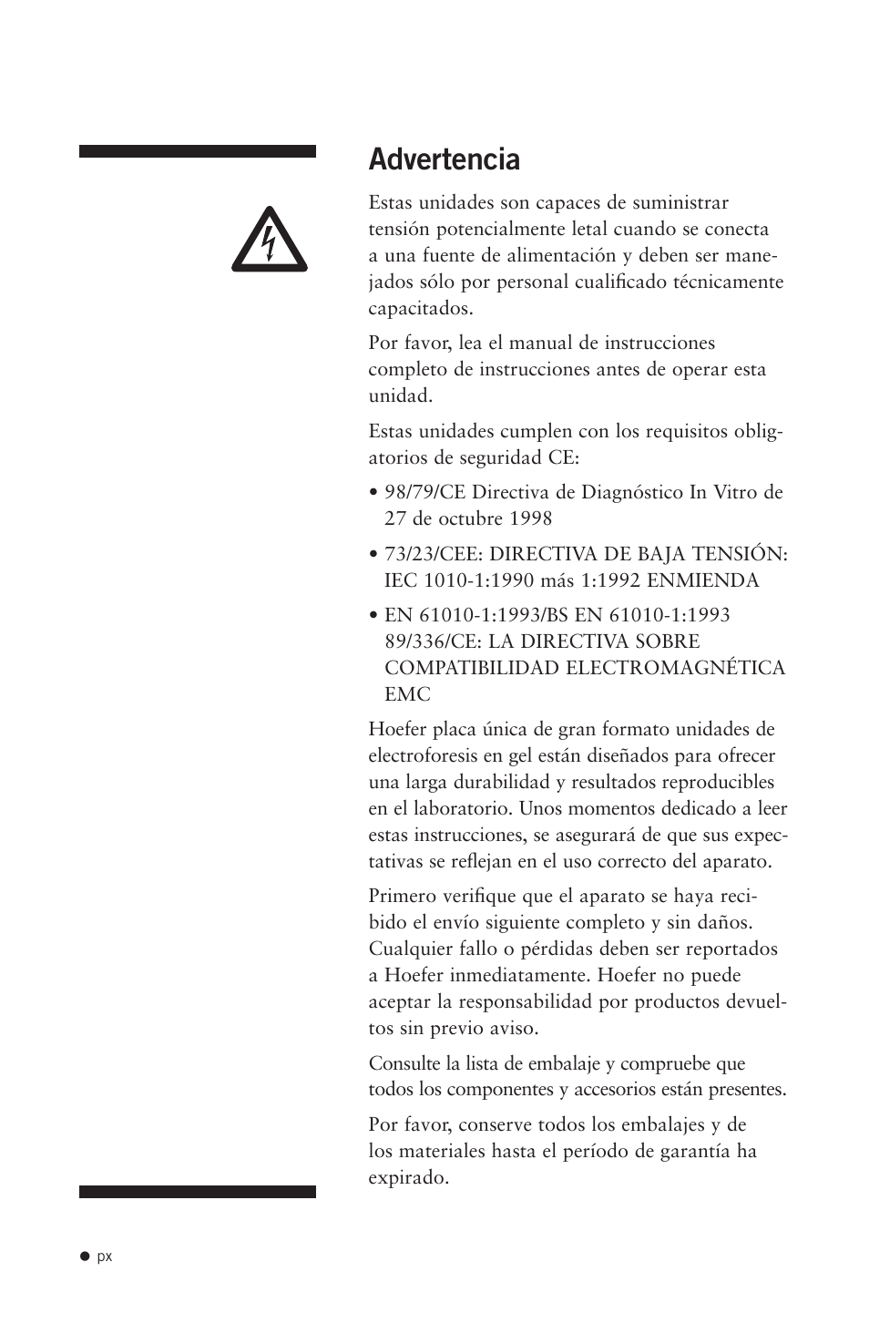 Advertencia | Hoefer SQ33 Sequencer User Manual | Page 11 / 30
