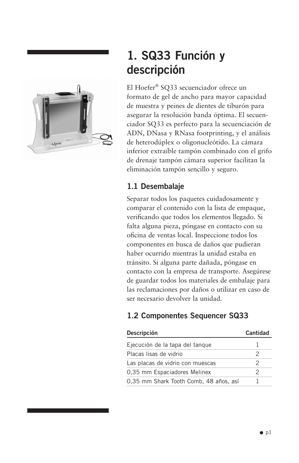 Sq33 función y descripción, 1 desembalaje, 2 componentes sequencer sq33 | Hoefer SQ33 Sequencer User Manual | Page 12 / 30