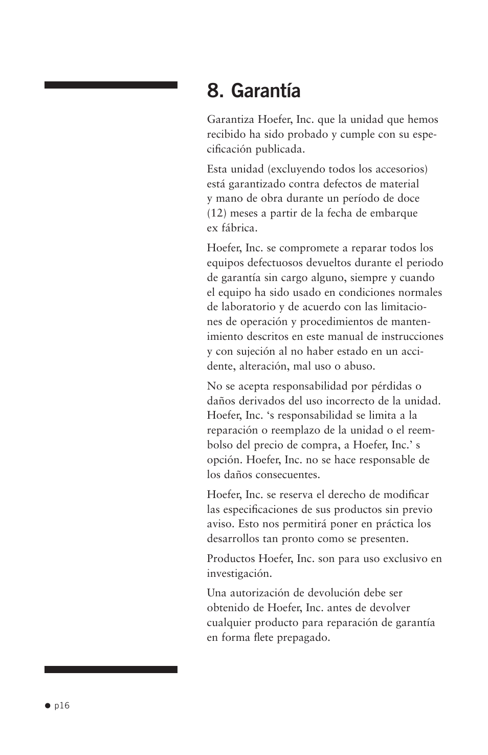 Garantía | Hoefer SQ33 Sequencer User Manual | Page 27 / 30