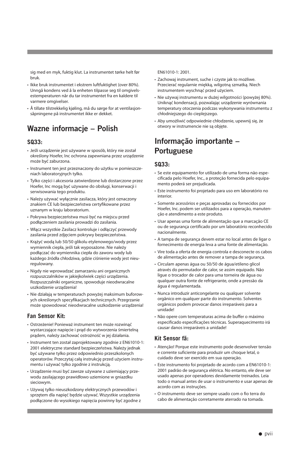 Wazne informacje – polish, Informação importante – portuguese, Sq33 | Fan sensor kit, Kit sensor fã | Hoefer SQ33 Sequencer User Manual | Page 8 / 30