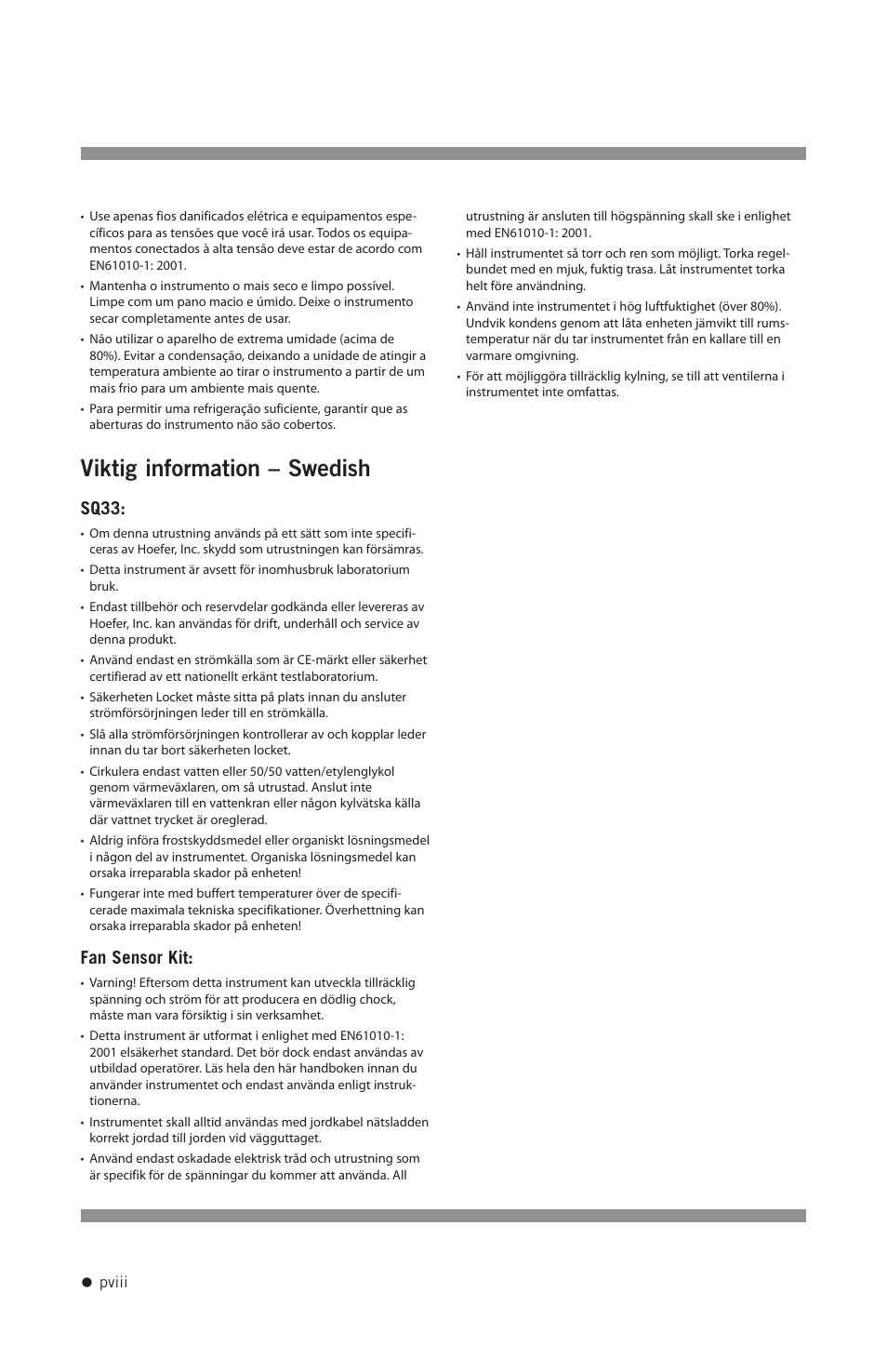 Viktig information – swedish, Sq33, Fan sensor kit | Hoefer SQ33 Sequencer User Manual | Page 9 / 30