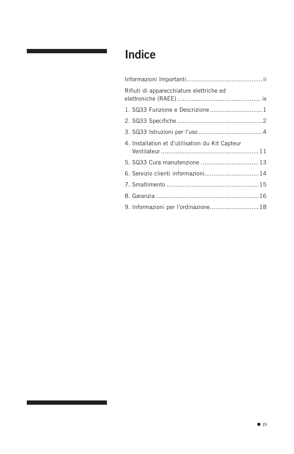 Indice | Hoefer SQ33 Sequencer User Manual | Page 2 / 30