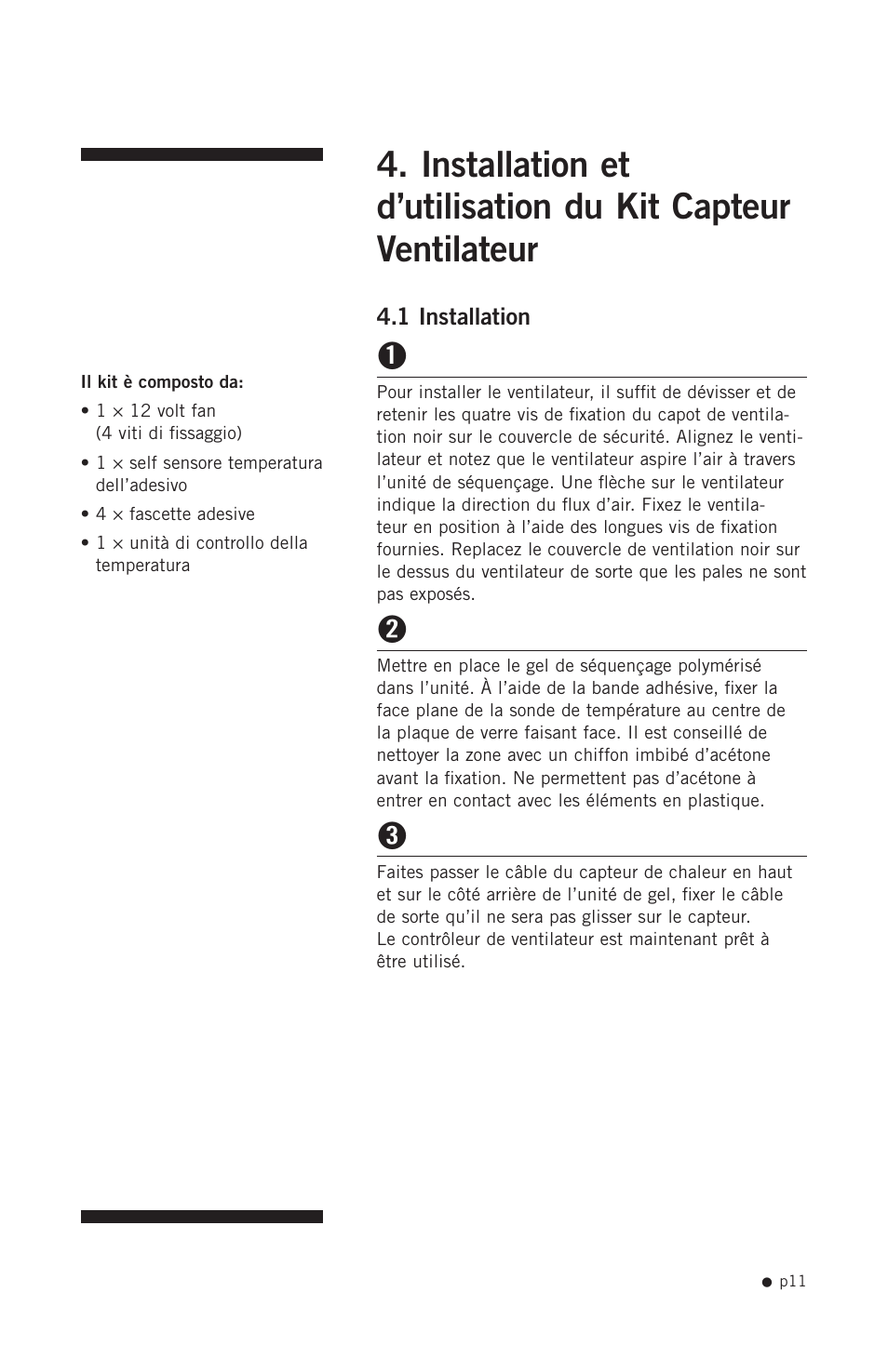 Installation et d’utilisation du kit capteur, Ventilateur | Hoefer SQ33 Sequencer User Manual | Page 22 / 30