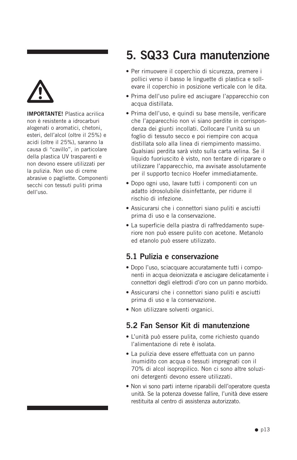 Sq33 cura manutenzione, 1 pulizia e conservazione, 2 fan sensor kit di manutenzione | Hoefer SQ33 Sequencer User Manual | Page 24 / 30