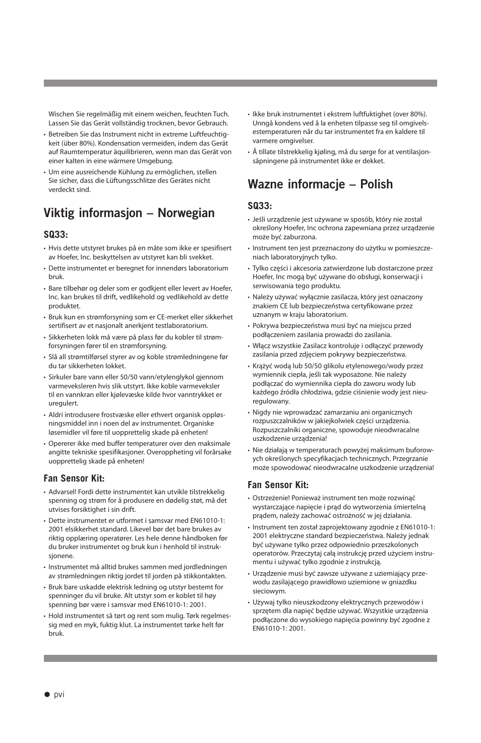 Viktig informasjon – norwegian, Wazne informacje – polish, Sq33 | Fan sensor kit | Hoefer SQ33 Sequencer User Manual | Page 7 / 30