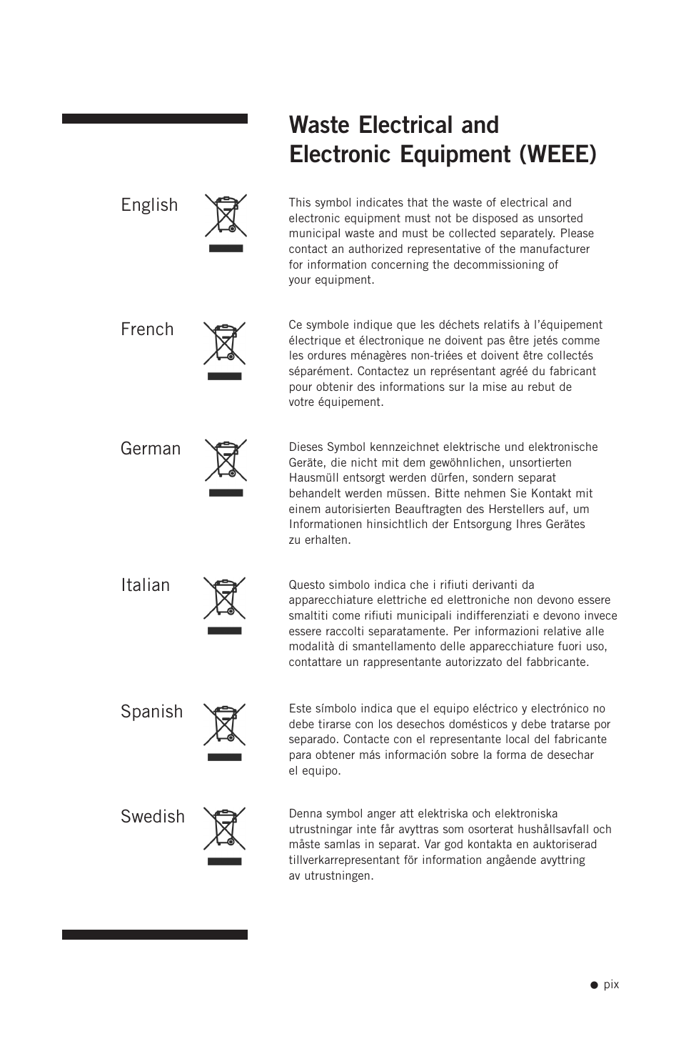 Waste electrical and electronic equipment (weee) | Hoefer SQ33 Sequencer User Manual | Page 10 / 30