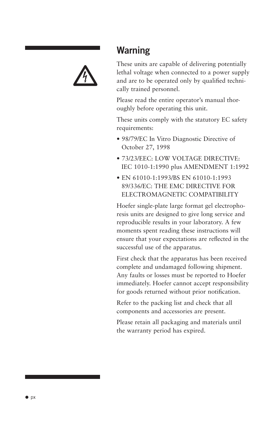 Warning | Hoefer SQ33 Sequencer User Manual | Page 11 / 30