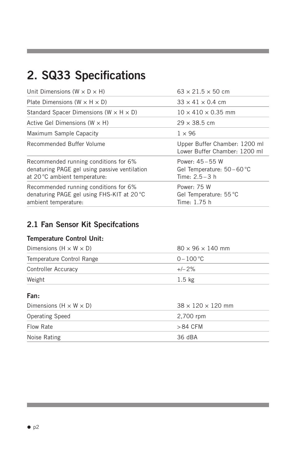 Sq33 specifications, 1 fan sensor kit specifcations | Hoefer SQ33 Sequencer User Manual | Page 13 / 30