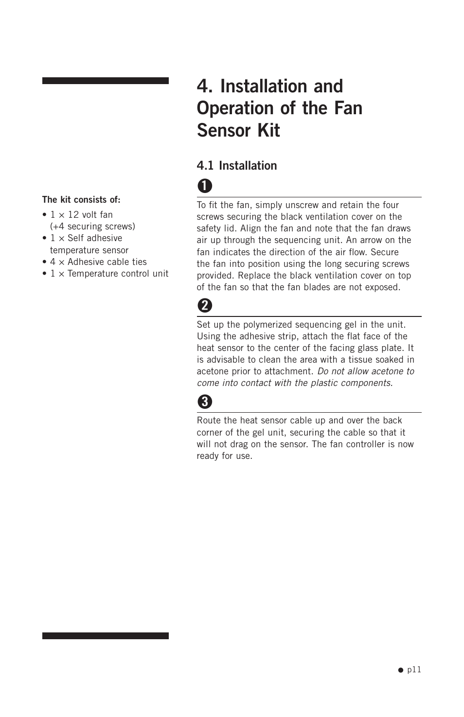 Installation and operation of the fan sensor kit, Installation and operation, Of the fan sensor kit | Hoefer SQ33 Sequencer User Manual | Page 22 / 30