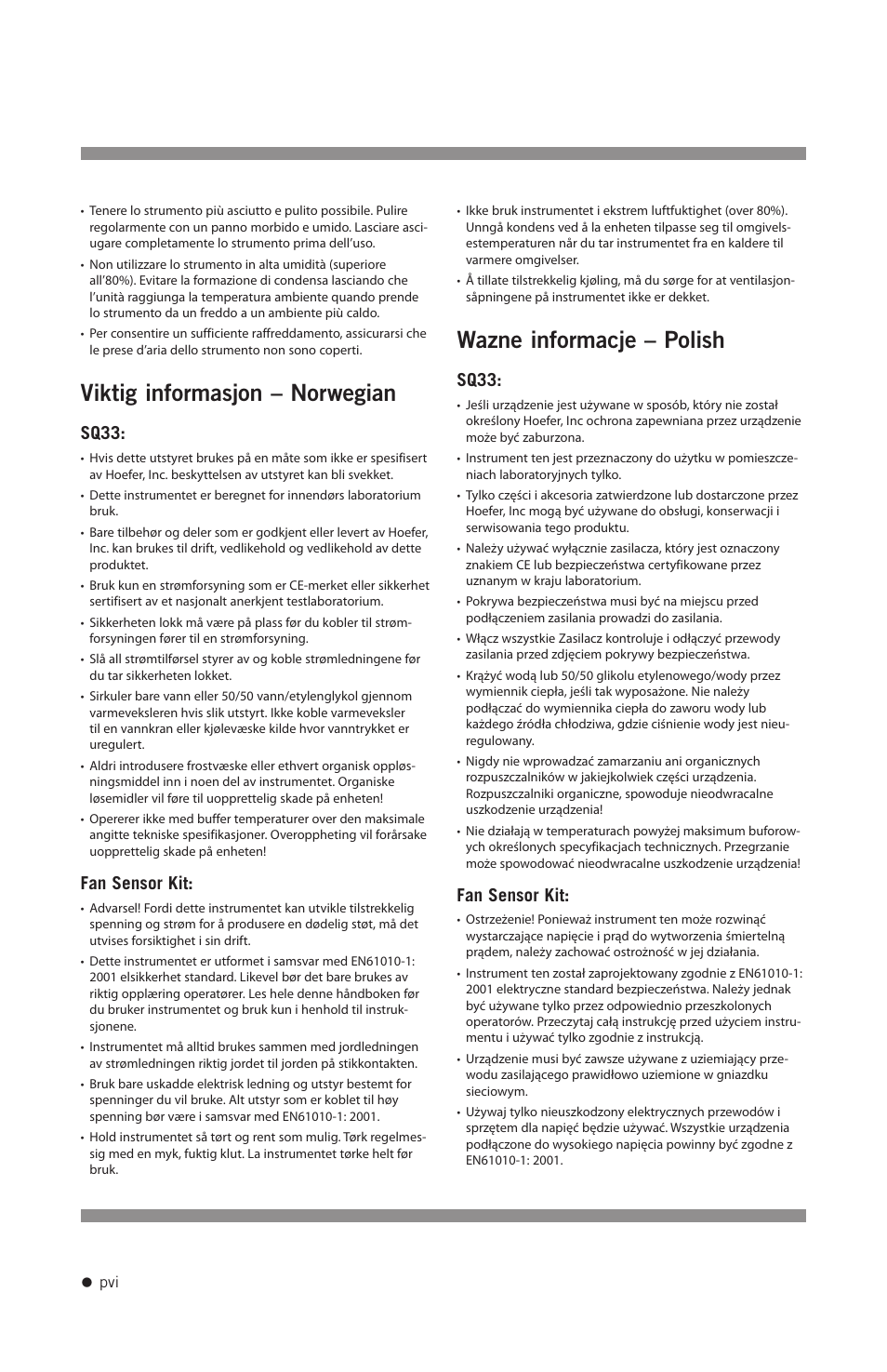 Viktig informasjon – norwegian, Wazne informacje – polish, Sq33 | Fan sensor kit | Hoefer SQ33 Sequencer User Manual | Page 7 / 30