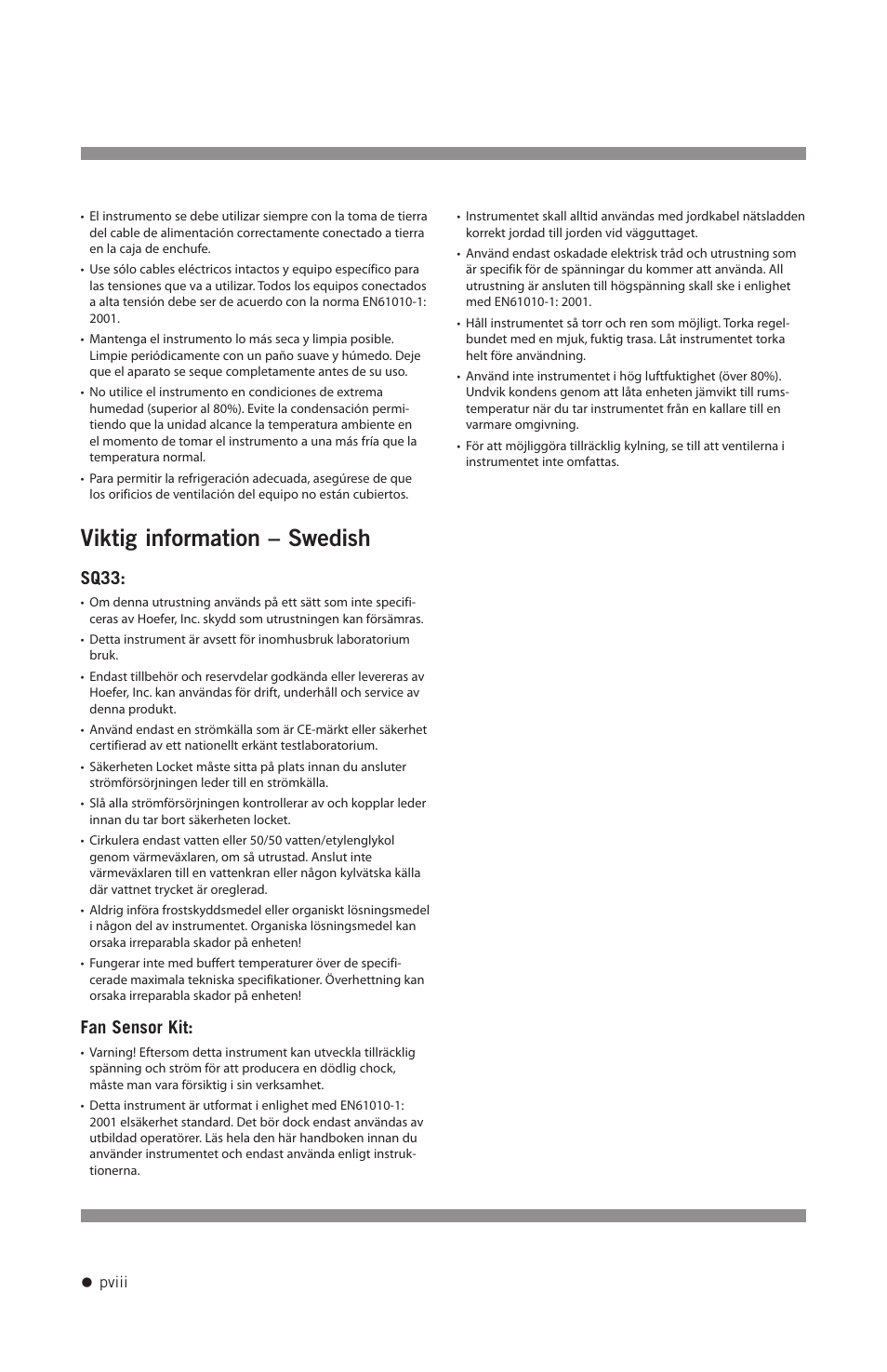 Viktig information – swedish, Sq33, Fan sensor kit | Hoefer SQ33 Sequencer User Manual | Page 9 / 30