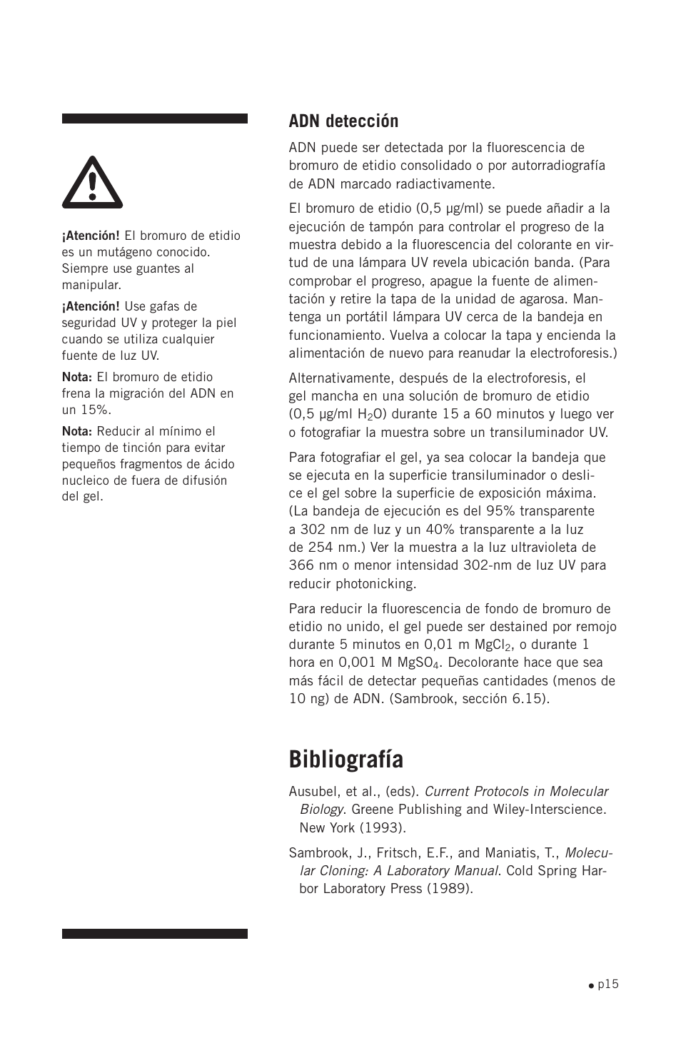 Bibliografía, Adn detección | Hoefer HE33 User Manual | Page 23 / 26